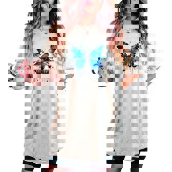 Mariposa Azulalpicaduras De Pintura Azul Mariposa In Mangas Camiseta extragrande cómoda para mujer - Regaloses