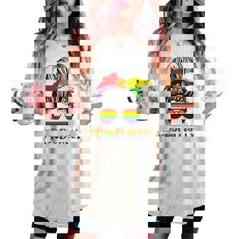 Messy Bun Proud Ally Pride Flag Love Lgbt レインボー サングラス レディースオーバーサイズコンフォートTシャツ - Kawaiitshirt