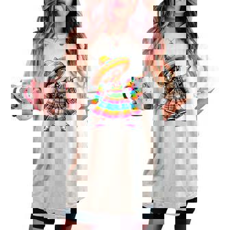 Mexican Dabbing Girl Poncho Sombrero Cinco De Mayo Women's Oversized Comfort T-shirt - Monsterry