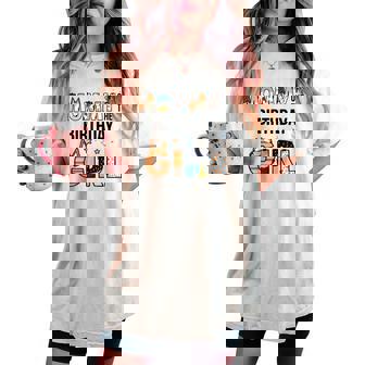 Mommy Of The Birthday Girl Party Blue Dog Lover Matching Women's Oversized Comfort T-shirt - Seseable