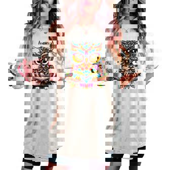 Owl With Glasses And Book Reading Women's Oversized Comfort T-shirt | Seseable FR