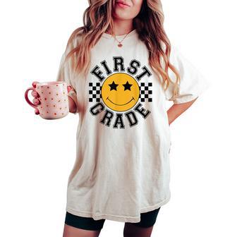 Retro First Grade Smile Face Back To School Teacher Student Women's Oversized Comfort T-shirt - Thegiftio UK