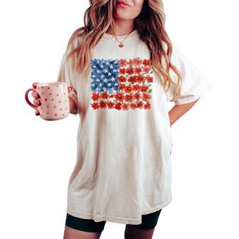 Retro Flower American Flag Usa Patriotic 4Th Of July Women Women's Oversized Comfort T-shirt - Thegiftio UK
