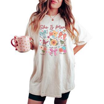 She Is Mom Coquette Christian Mama Boho Floral Mother's Day Women's Oversized Comfort T-shirt - Thegiftio UK
