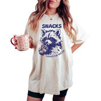 Snacks Make Me Nice Raccoon Animal Sarcastic Saying Women's Oversized Comfort T-shirt - Thegiftio UK