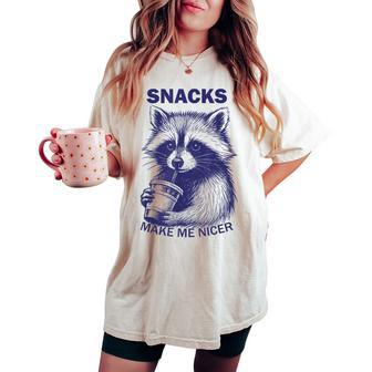 Snacks Make Me Nicer Raccoon Animal Sarcastic Saying Raccoon Women's Oversized Comfort T-shirt - Thegiftio UK