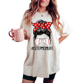 Stepmom Life Baseball Softball Messy Bun Women's Oversized Comfort T-shirt - Thegiftio UK