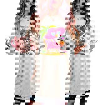 Summer Vibes Pink Flamingo Beach Palm Tree Summer Vacation Women's Oversized Comfort T-shirt | Mazezy