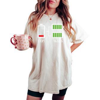 Twin Mama Tired Low Cute Mom Of Twins Mom Low Battery Women's Oversized Comfort T-shirt - Thegiftio UK