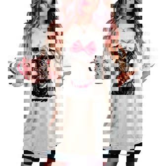 コケット ボウケーン コルソ 犬 ママ ピンクリボン 女の子 レディースオーバーサイズコンフォートTシャツ - Kawaiitshirt