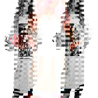 ピンナップガールtシャツ セクシーな天使の悪魔の女の子 B&W バックプリント レディースオーバーサイズコンフォートTシャツ - Kawaiitshirt