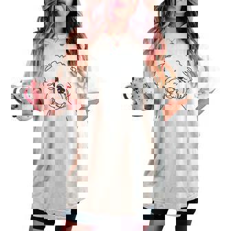 ラインアート Dad Mom Dog ビションフリーゼ レディースオーバーサイズコンフォートTシャツ - Kawaiitshirt