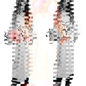 ラインアートお父さんお母さん猫-マンクス猫 レディースオーバーサイズコンフォートTシャツ - Kawaiitshirt