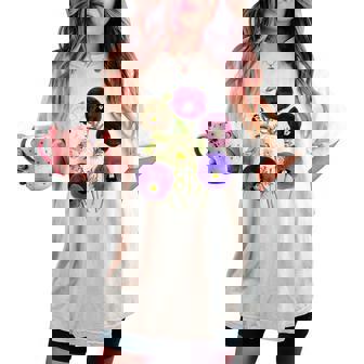 ヴィンテージ パンジー 花 ガーデニング パンジー 恋人 レディースオーバーサイズコンフォートTシャツ - Kawaiitshirt