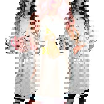 古希祝い 犬好き 男性 女性 父 母 古希 お祝い 70歳 かわいい 犬 ゴールデンレトリバー おもしろ レディースオーバーサイズコンフォートTシャツ - Kawaiitshirt