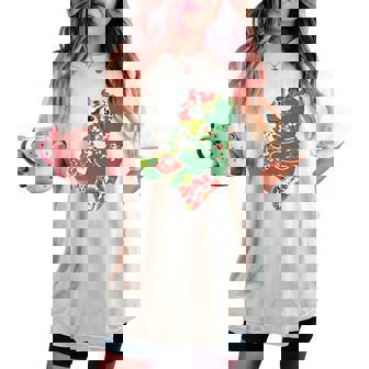 台湾花布柄 くまちゃん 熊 緑 みどり グリーン 客家花布 台湾花布 台湾雑貨 台湾 台湾風 かわいい お洒落 レディースオーバーサイズコンフォートTシャツ - Kawaiitshirt