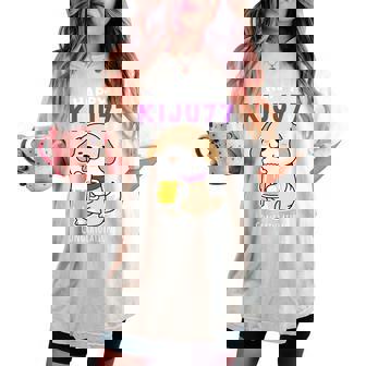 喜寿祝い ビール好き 酒好き 犬好き 父 母 男性 女性 77歳お祝い かわいい おもしろ 長袖tシャツ レディースオーバーサイズコンフォートTシャツ - Kawaiitshirt