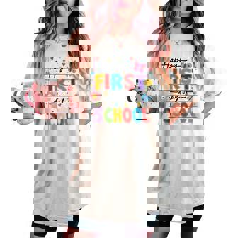 新学期 ハッピー 初日 学校 男の子 女の子 先生 レディースオーバーサイズコンフォートTシャツ - Kawaiitshirt