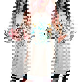 花 蝶々 かわいい フラワー 蝶 アート メンズ レディース 服 母 女性用 おしゃれ レディースオーバーサイズコンフォートTシャツ - Kawaiitshirt