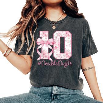 10Th Birthday Girl Pink Coquette Bow 10 Year Old Aesthetic Women's Oversized Comfort T-Shirt - Thegiftio UK