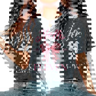 11Th Birthday Girl Cute Coquette Bow Hello Eleven Est 2014 Women's Oversized Comfort T-Shirt | Mazezy