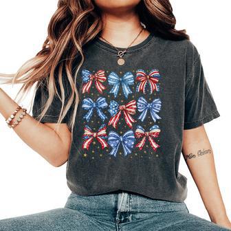 4Th Of July For Girls Coquette Bow American Women's Oversized Comfort T-Shirt - Thegiftio UK