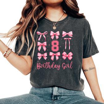 8Th Birthday Girl Coquette Pink Bows 8 Year Old Birthday Women's Oversized Comfort T-Shirt - Thegiftio UK
