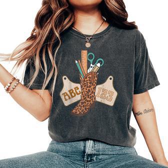 Abc 123 Western Teacher Life Cowboy Cowgirl Teaching Women Women's Oversized Comfort T-Shirt - Thegiftio UK