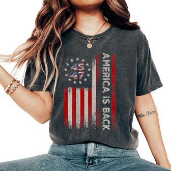 America Is Back Patriotic American Flag On Back Women's Oversized Comfort T-Shirt - Thegiftio UK