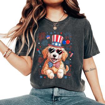 American Flag Patriotic Goldendoodle 4Th Of July Dog Women Women's Oversized Comfort T-Shirt - Thegiftio UK