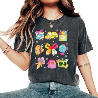 Back To School Cute Teacher Coquette Pencil Bow School Bus Women's Oversized Comfort T-Shirt - Thegiftio UK