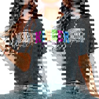 Back To School Neon Checkered Kindergarten Colorful Teacher Women's Oversized Comfort T-Shirt | Mazezy