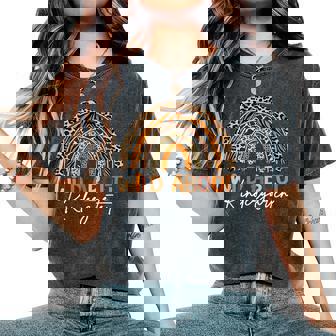 Back To School Wild About Kindergarten Leopard Rainbow Women's Oversized Comfort T-Shirt - Thegiftio