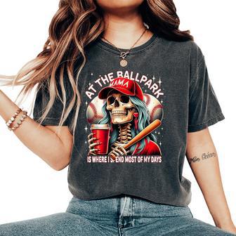 Baseball Mama At The Ballpark Mother's Day Skeleton Women's Oversized Comfort T-Shirt - Thegiftio UK