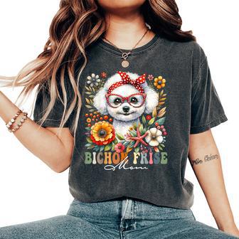 Bichon Frise Mom Dog Lover Mother's Day Retro Floral Women Women's Oversized Comfort T-Shirt - Thegiftio UK