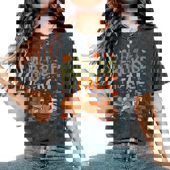 All Booked For Fall Books Coffee Fall Leaves Pumpkins Autumn Women's Oversized Comfort T-Shirt - Thegiftio