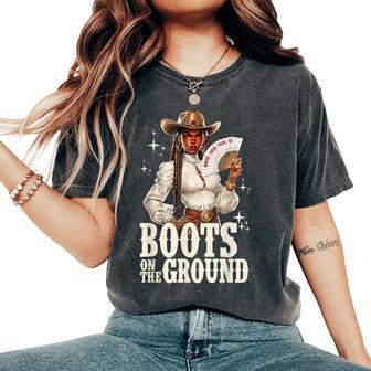 Boots On Ground Junenth Cowgirl Western Rodeo Black Women Women's Oversized Comfort T-Shirt - Thegiftio UK