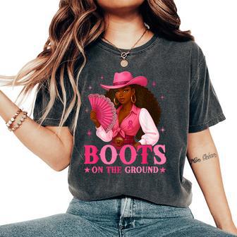 Boots On The Ground Pink Cowgirl Breast Cancer Western Women Women's Oversized Comfort T-Shirt - Thegiftio UK