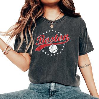 Boston Ma Vintage Sport Red Text Baseball Women's Oversized Comfort T-Shirt - Thegiftio UK