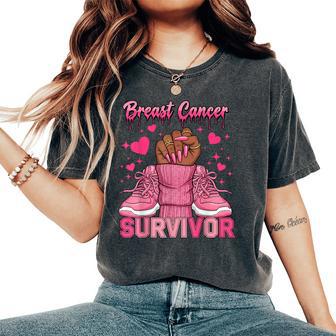 Breast Cancer Awareness Warrior Black Melanin Survivor Women's Oversized Comfort T-Shirt - Thegiftio UK