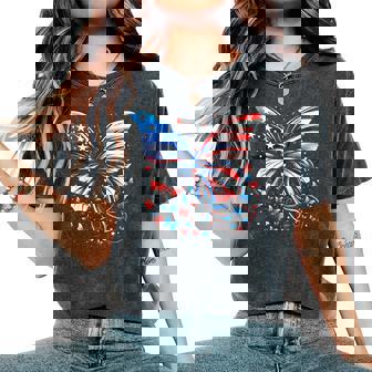 Butterfly Usa Flag Cute 4Th Of July American Butterfly Women's Oversized Comfort T-Shirt | Mazezy