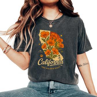 California Poppy Flower Vintage The Golden State Retro Women's Oversized Comfort T-Shirt - Thegiftio UK