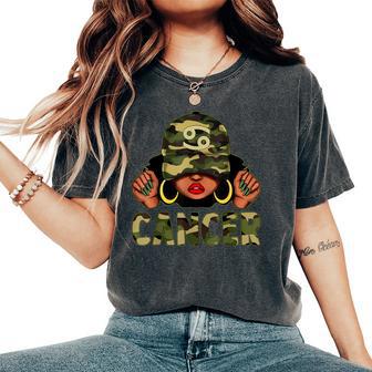 Cancer Queen Black Woman With Cap Camo Afro Girl Zodiac Women's Oversized Comfort T-Shirt - Thegiftio UK