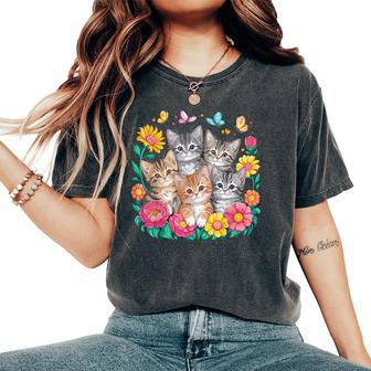 Cat Colorful Kittens Floral Cat Women's Oversized Comfort T-Shirt - Thegiftio UK