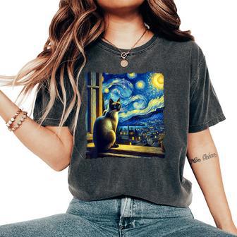 Cat Siamese Cat Starry Night Siamese Women Women's Oversized Comfort T-Shirt - Thegiftio UK