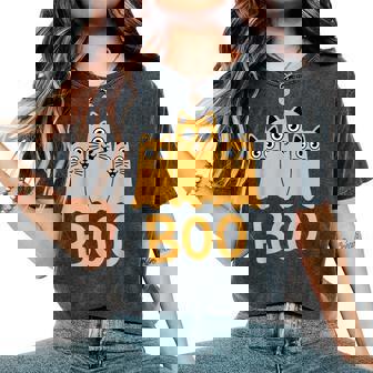 Cat ゴーストブー キュート キティ 猫好き ハロウィン 女性 男性 レディースオーバーサイズコンフォートTシャツ - Kawaiitshirt