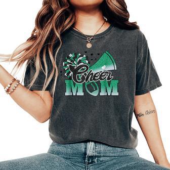 Cheer Mom Biggest Fan Cheerleader Black Green White Pom Pom Women's Oversized Comfort T-Shirt - Thegiftio UK