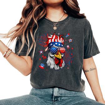 Chicken Farm Patriotic Chickens Usa Flag 4Th Of July Women's Oversized Comfort T-Shirt - Thegiftio UK