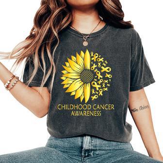 Childhood Cancer Awareness Yellow Sunflower Gold Ribbon Women's Oversized Comfort T-Shirt - Thegiftio UK