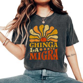 Chinga La Migra Immigration Floral Flowers Snake Graphic Women's Oversized Comfort T-Shirt - Thegiftio UK
